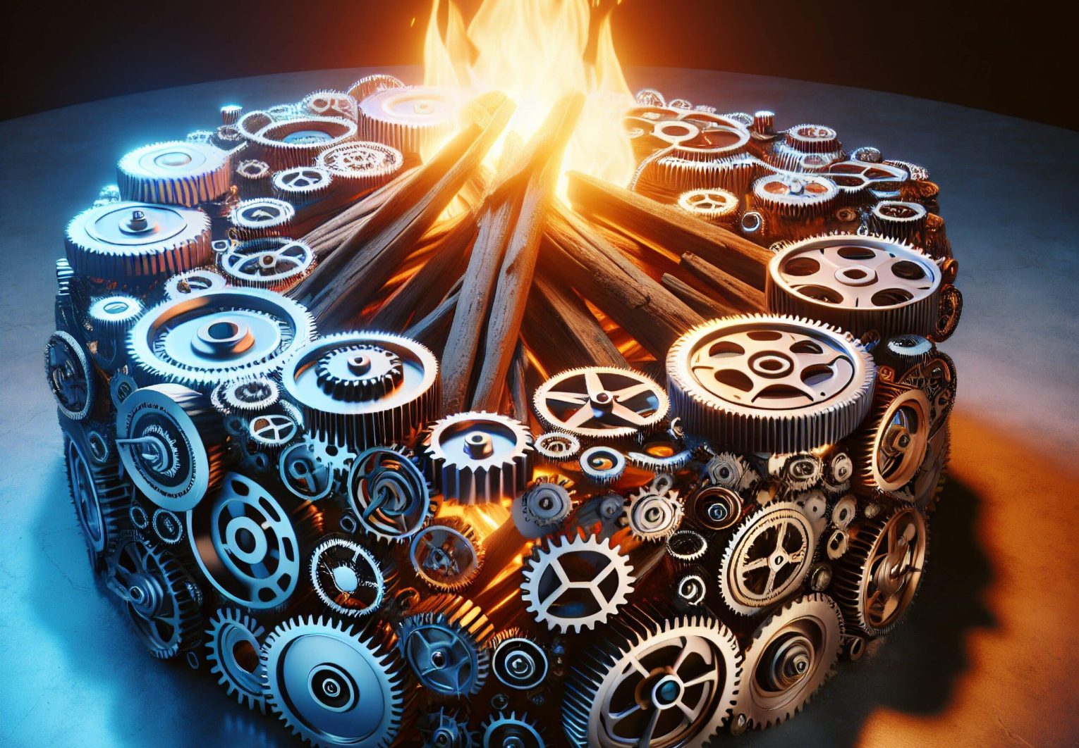 Create,A,Realistic,Image,Of,A,Campfire,Made,With,Cogs,