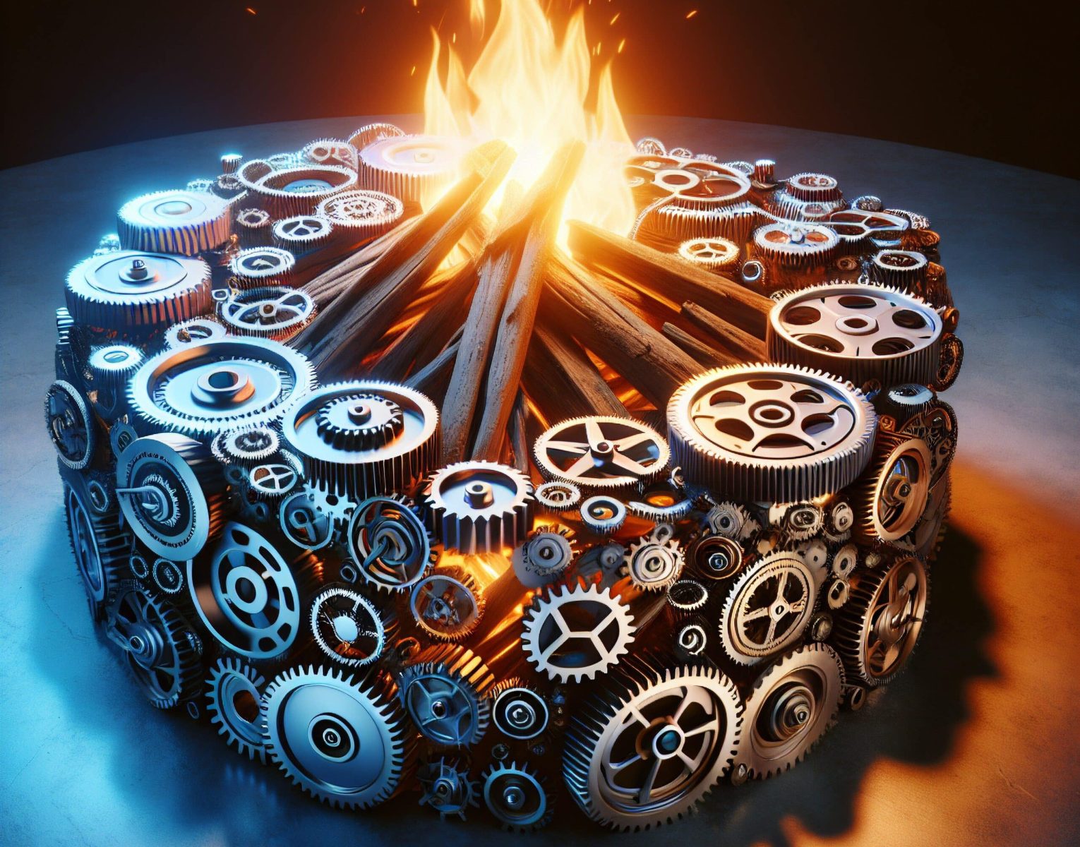 Create,A,Realistic,Image,Of,A,Campfire,Made,With,Cogs,